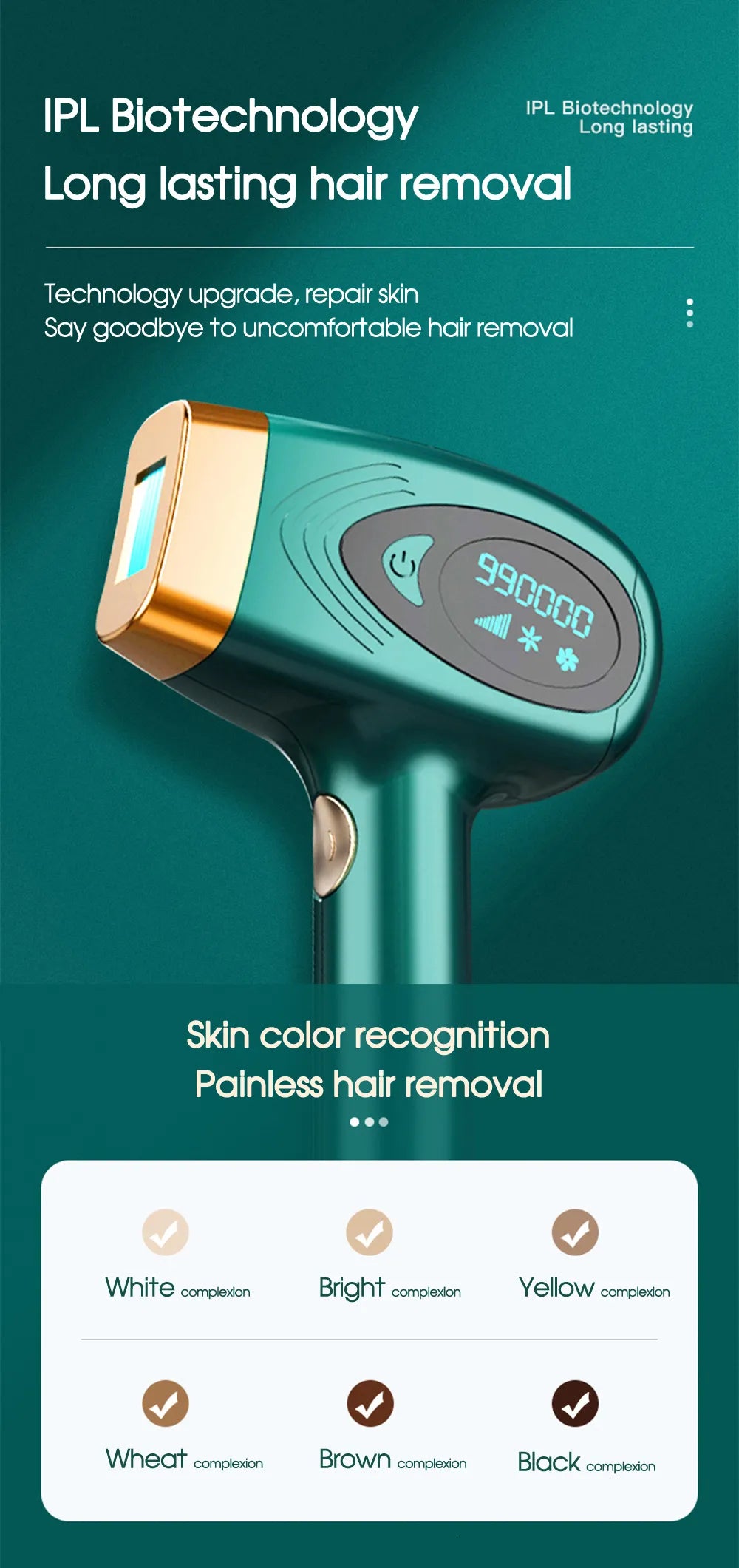 Multifunctional IPL Laser Hair Removal Device – 900,000 Flashes, Painless Ice Cooling, Full-Body Epilator