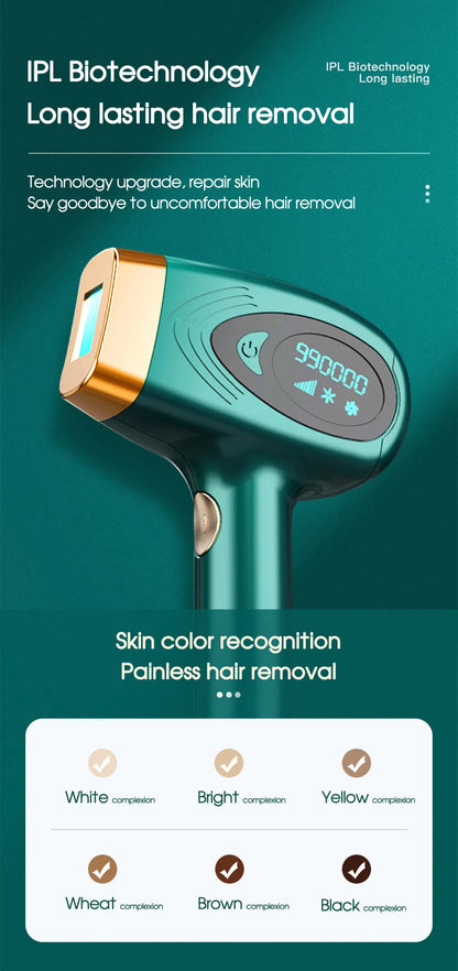 Multifunctional IPL Laser Hair Removal Device – 900,000 Flashes, Painless Ice Cooling, Full-Body Epilator
