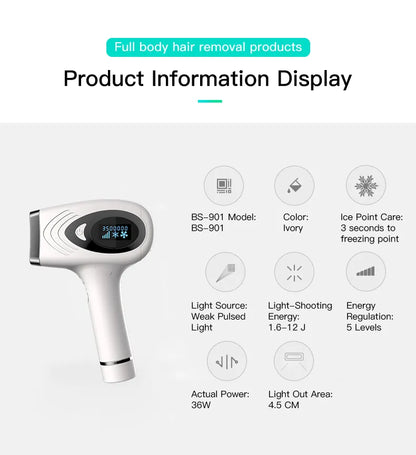 Multifunctional IPL Laser Hair Removal Device – 900,000 Flashes, Painless Ice Cooling, Full-Body Epilator