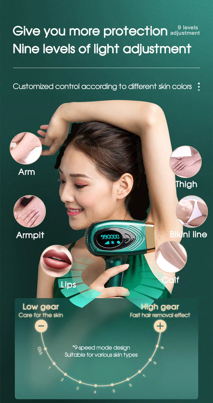Multifunctional IPL Laser Hair Removal Device – 900,000 Flashes, Painless Ice Cooling, Full-Body Epilator